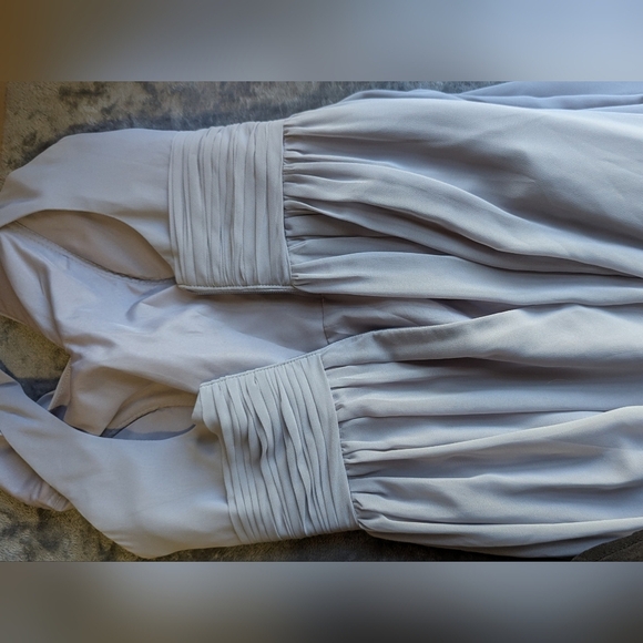 Azazie Dusty Blue Bridesmaid Dress Size A0 A-Line Pleated Chiffon Formal Gown - Picture 6 of 13